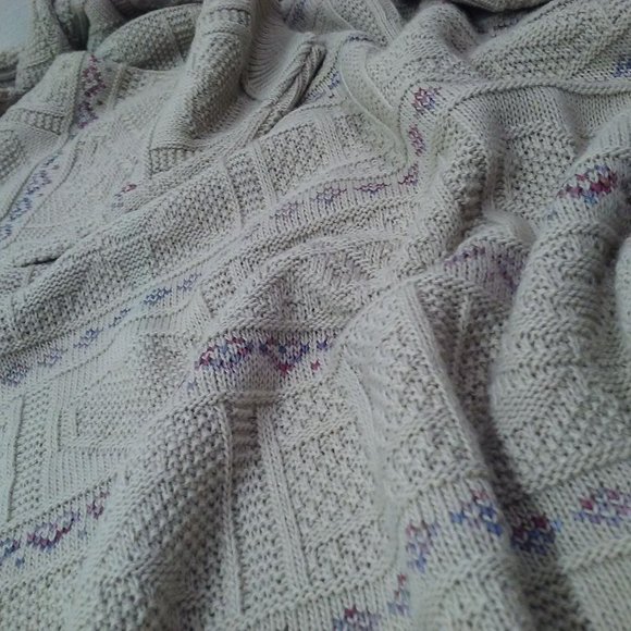 Vintage 80s Basic Editions Oversize Mockneck Tunic Sweater Lady-M Hearts Beige - Picture 6 of 9